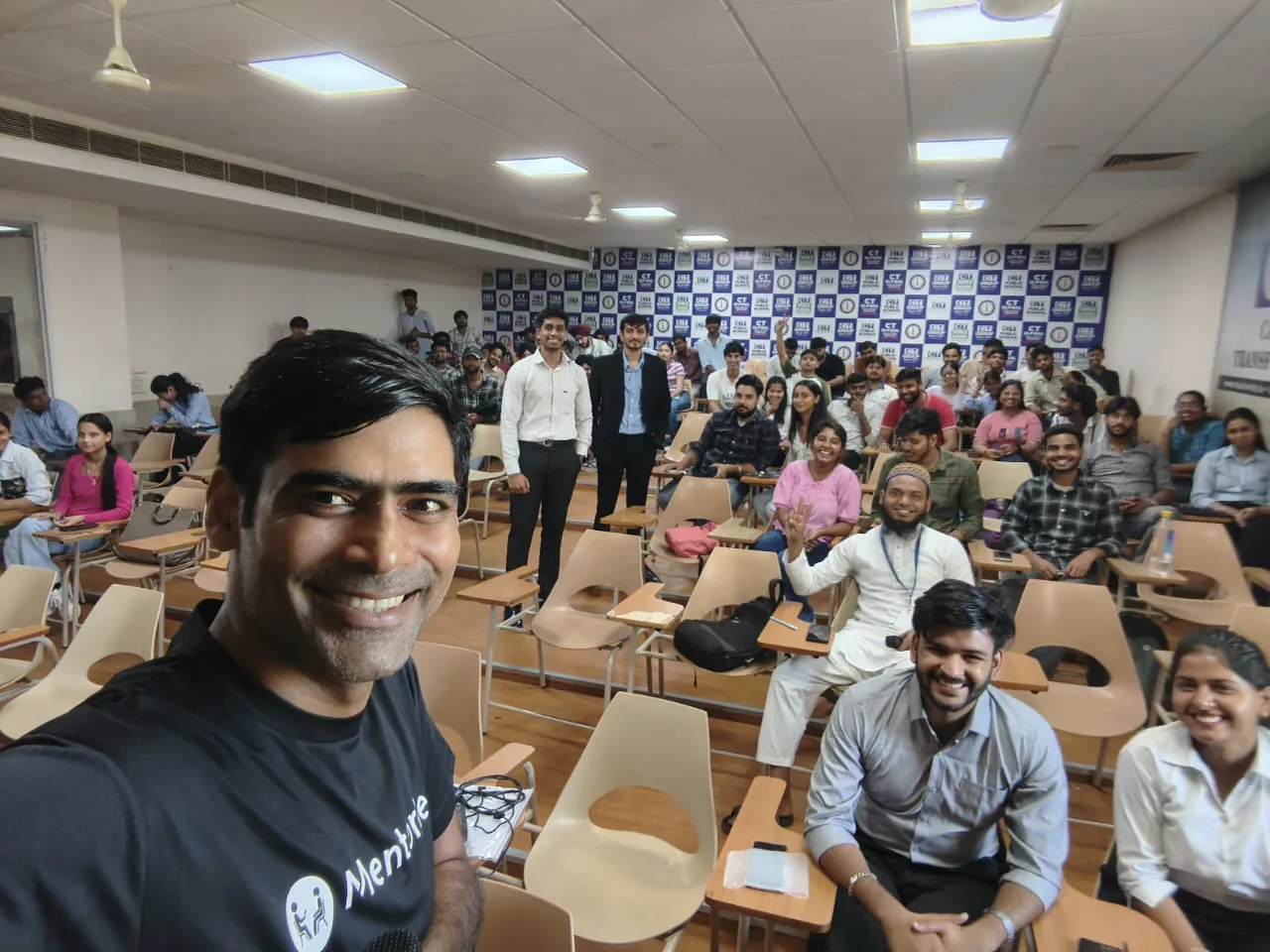Mentorle session with students filling a university classroom